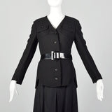 Small 70s Black Rayon Skirt Set