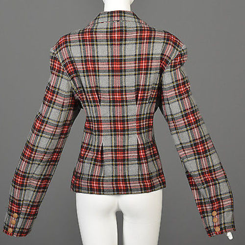 1990s Vivienne Westwood Anglomania Fitted Tartan Plaid Jacket with Extra Long Sleeves