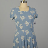 XL 1950s Day Dress Casual Blue Short Sleeve Floral Novelty Print Rayon