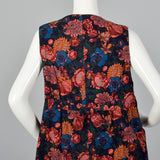1980s Corduroy Jumpsuit in Black Floral Print