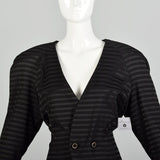 XL 1980s Dominic Serio Blazer Black Striped Power Shoulder Double Breasted Jacket