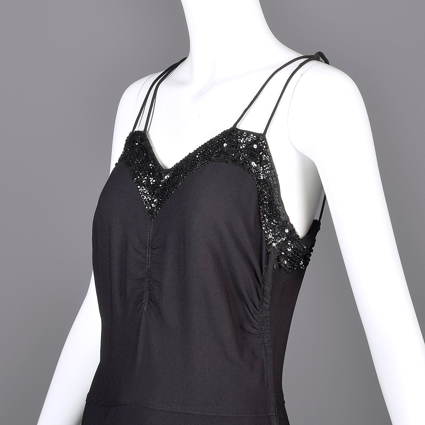 1930s Black Evening Gown with Sequined Bust