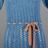 1930s Blue Crochet Dress with Ribbon Belt
