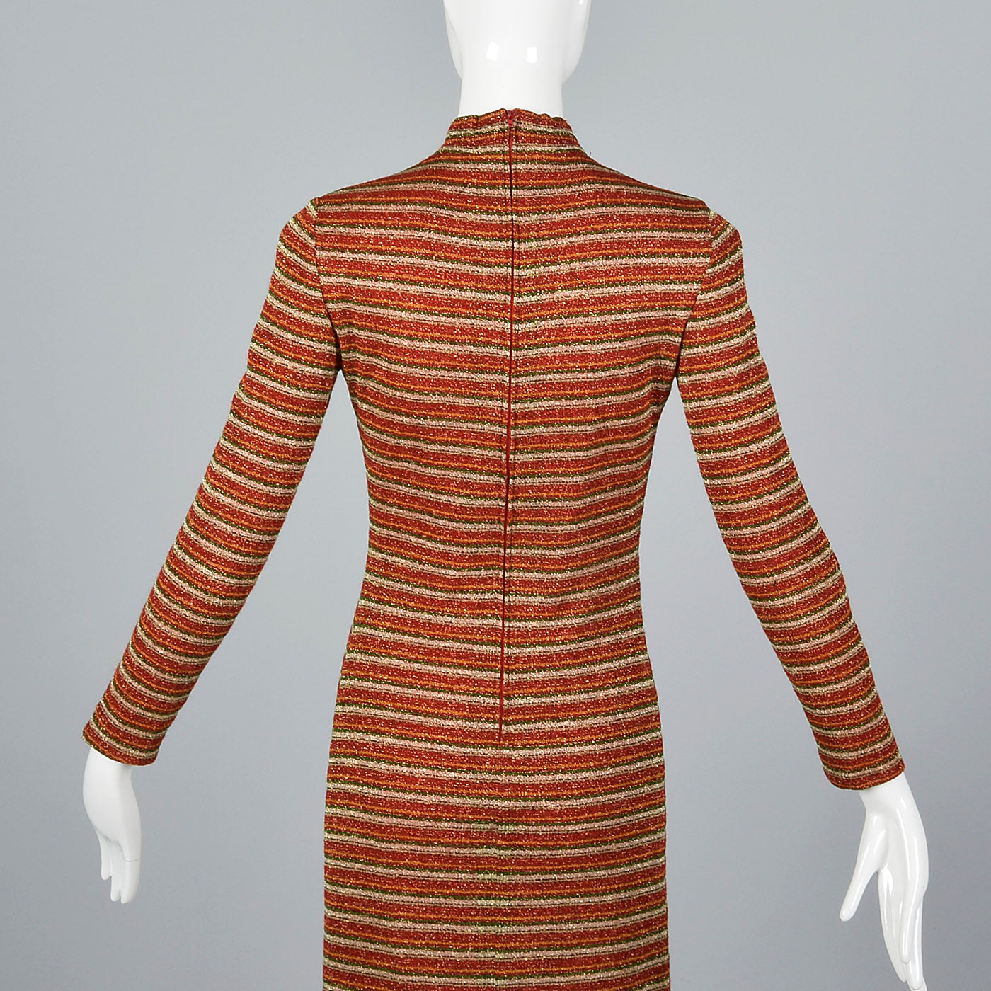 1970s Mollie Parnis Boutique Metallic Stripe Knit Maxi Dress