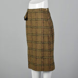 1940s Pencil Skirt in Brown and Green Windowpane Plaid