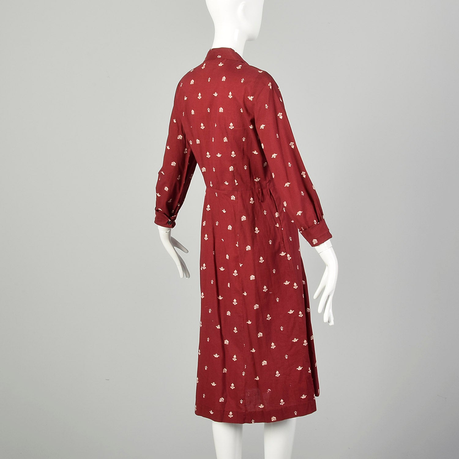 Medium 1950s Day Dress Cotton Novelty Print Casual Long Sleeve
