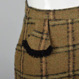 1940s Pencil Skirt in Brown and Green Windowpane Plaid