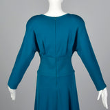 1980s Teal Wool Midi Dress