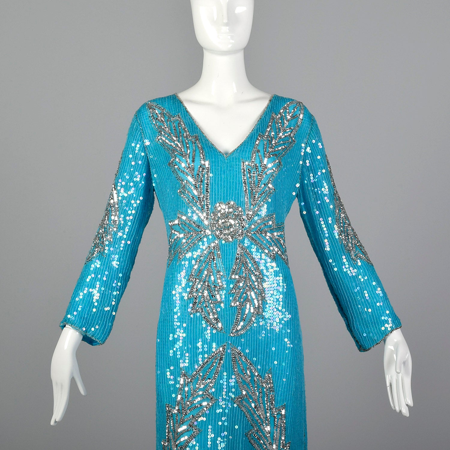 Medium 1970s India Blue Silk Sequin Cocktail Dress