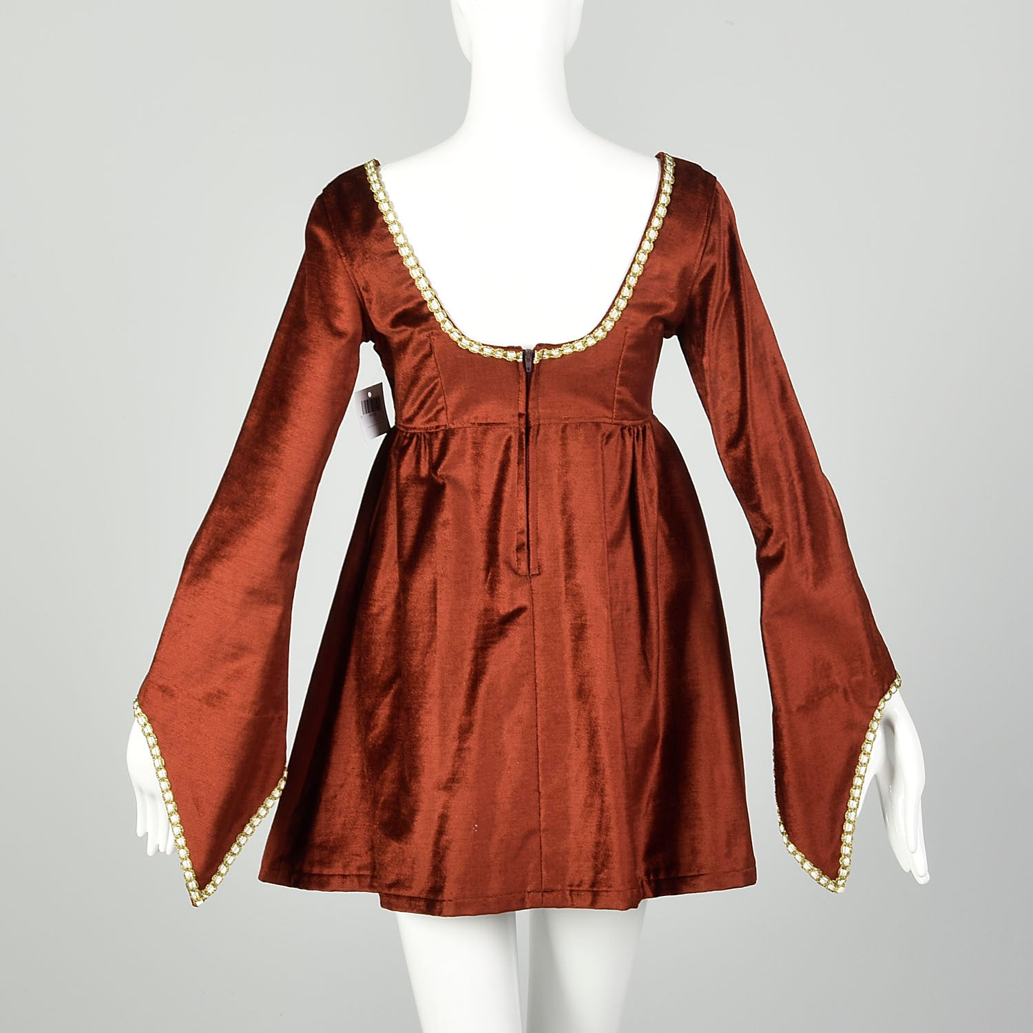 1960s Micro Mini Babydoll Tapestry Dress Boho Angel Sleeve