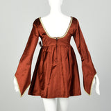 1960s Micro Mini Babydoll Tapestry Dress Boho Angel Sleeve