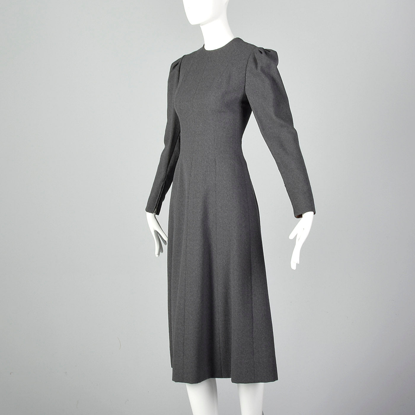 1970s Pauline Trigere Gray Wool Crepe Dress