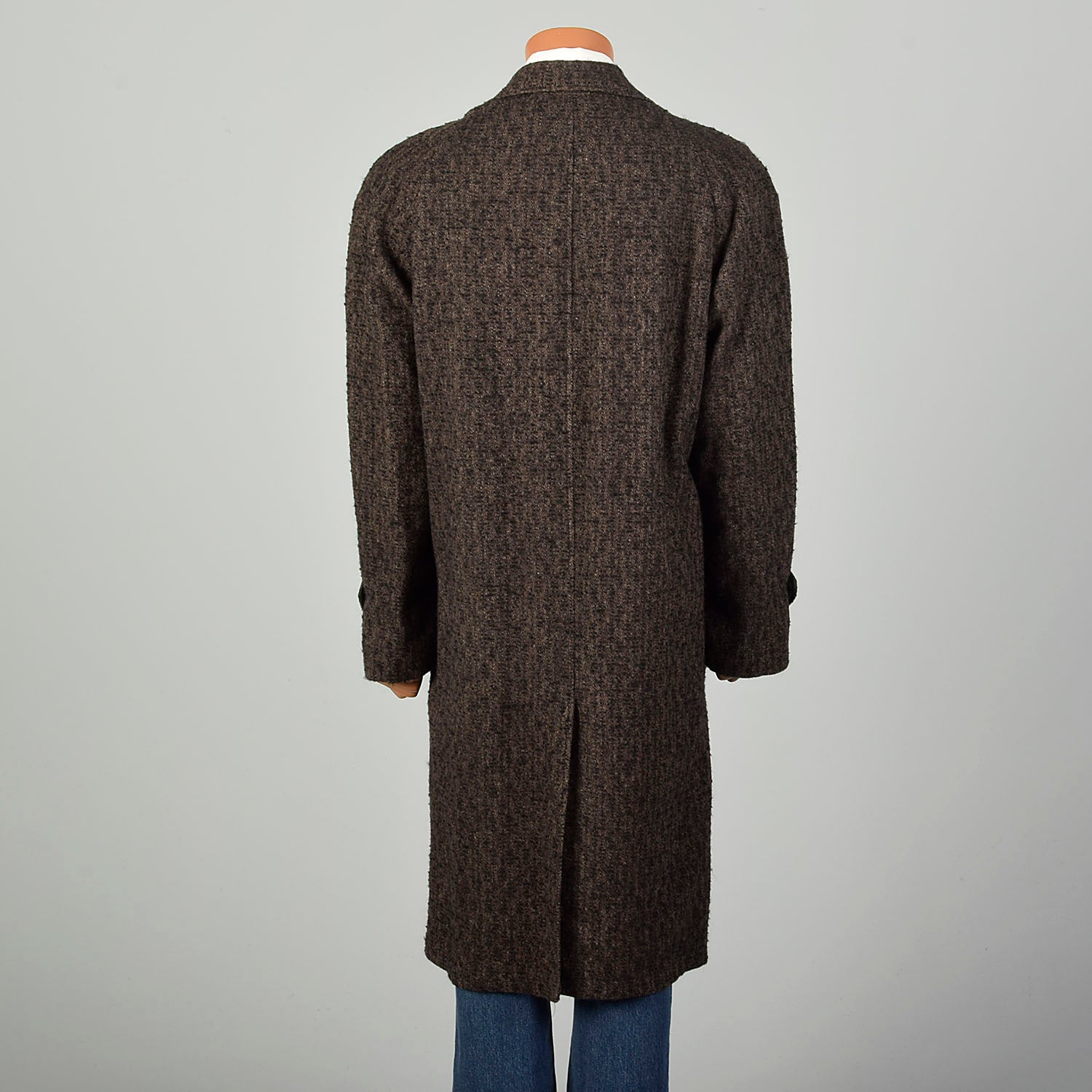 XXL 1950s Coat Brown Boucle Wool Tweed Winter Overcoat
