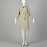 Large 1950s Swing Coat Gray Herringbone Stripe Wool Tweed Peter Pan Collar Winter Outerwear