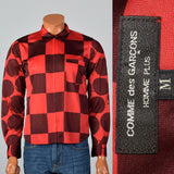 2000s Comme des Garcons Red Silky Apple and Check Print Shirt