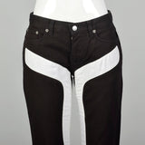 Small Helmut Lang Spring 2003 Black Jeans White Applique Designer Cotton Pants