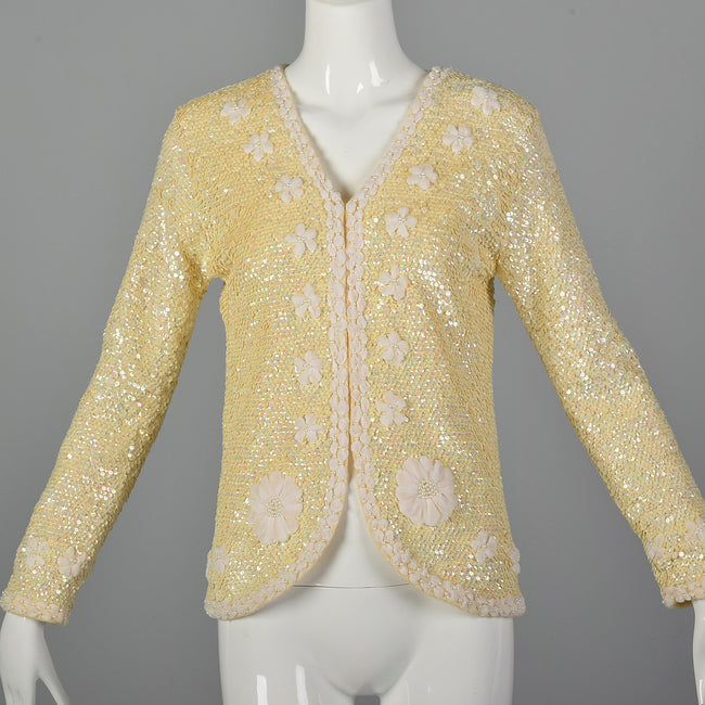 1960s Cardigan with Sequins and Woven Ribbon Design