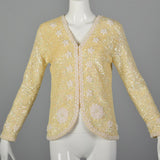 1960s Cardigan with Sequins and Woven Ribbon Design