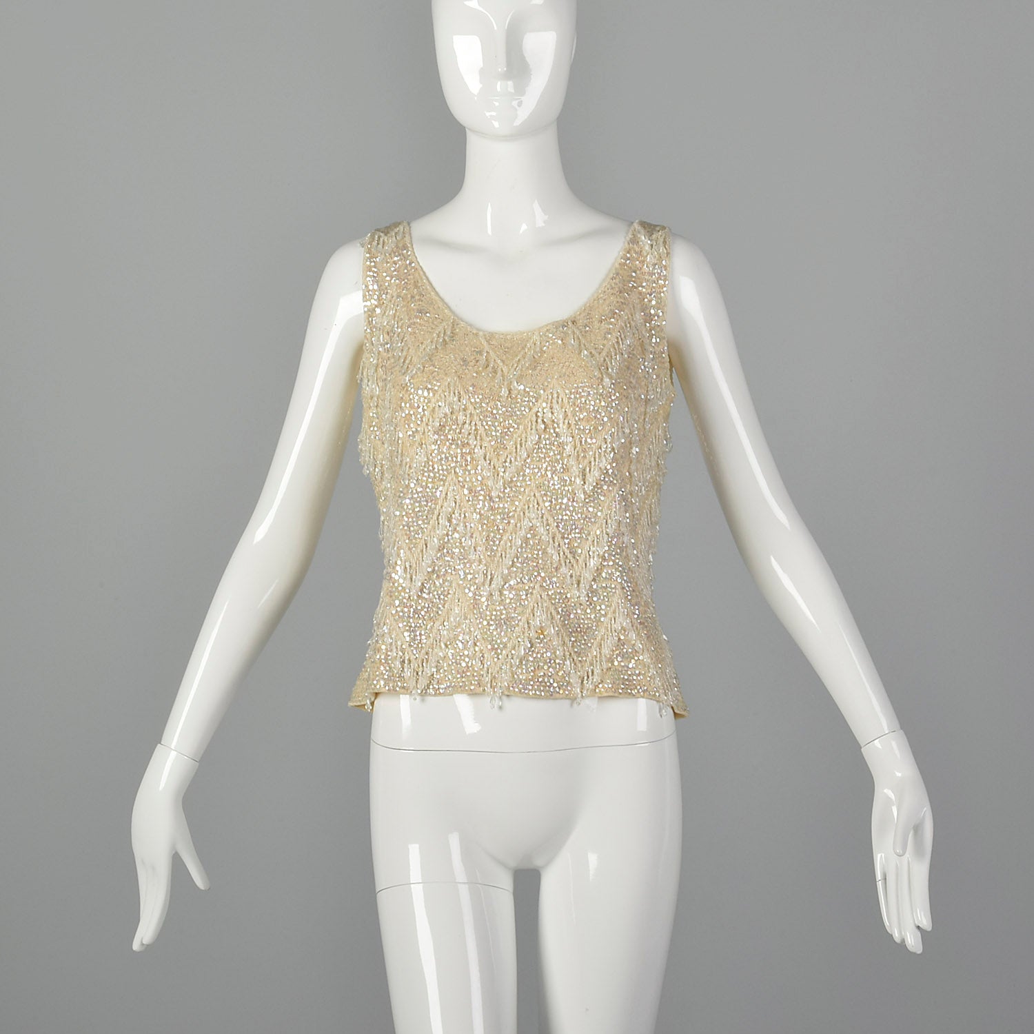 Large 1960s Sleeveless Beaded Sweater Blouse