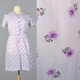 1950s Purple Floral Dress with Scallop Collar