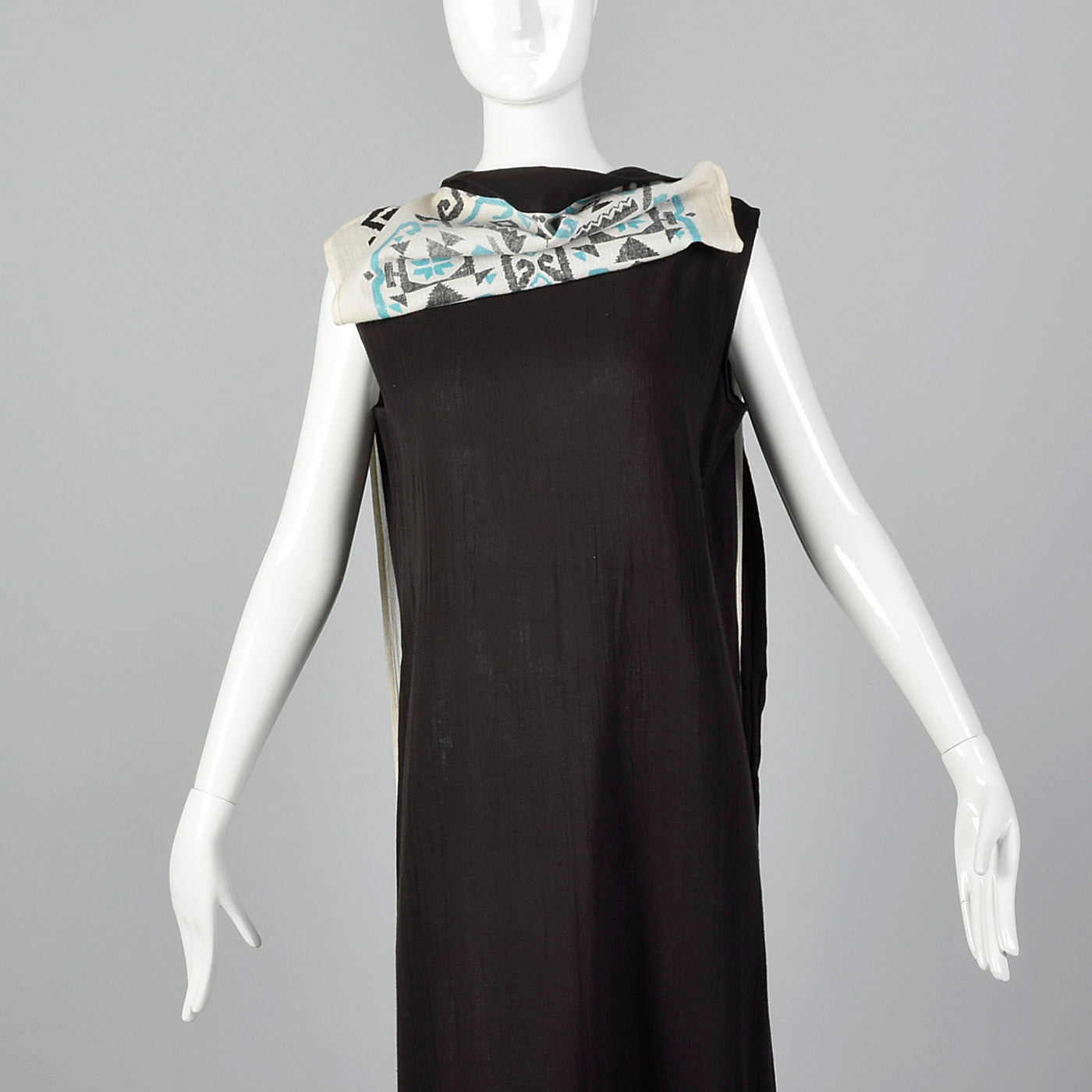 1970s Black Gauze Dress with Back Panel