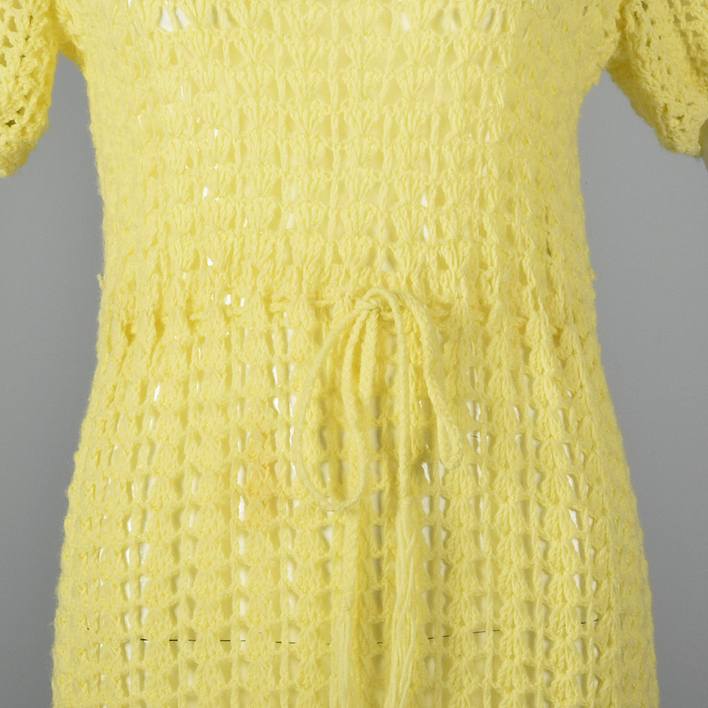 1960s Sheer Yellow Crochet Dress
