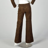 XXS 1970s Brown Suede Leather Top and Pants Set