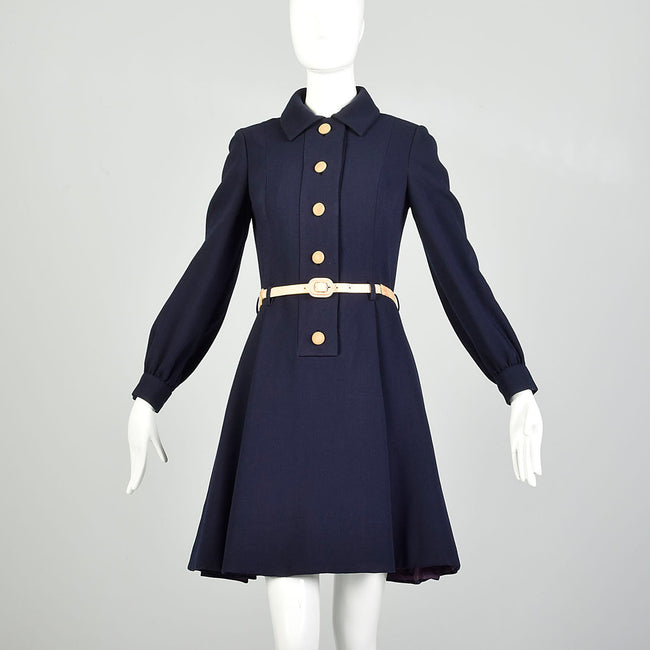 Geoffrey Beene Dress 1960s Mod Pleated Mini Long Sleeve