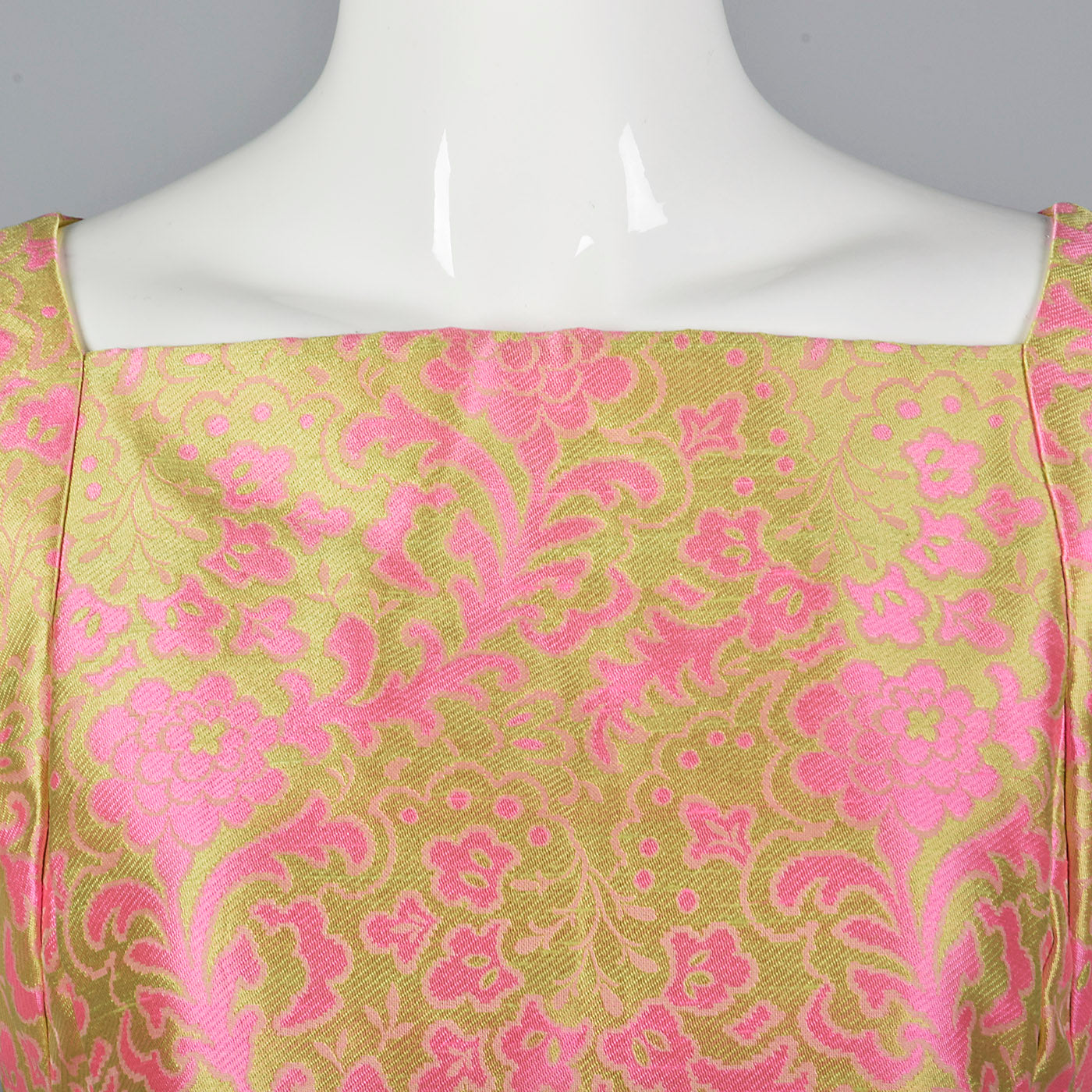 1960s Malcolm Starr Sleeveless Maxi Dress in Pink and Chartreuse Psychedelic Brocade