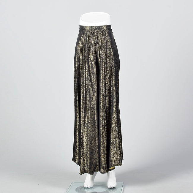 1980s Holly Harp Metallic Black & Gold Skirt