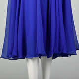 XXL Royal Blue Silk Beaded Evening Cocktail Dress Semi Formal Long Sleeve