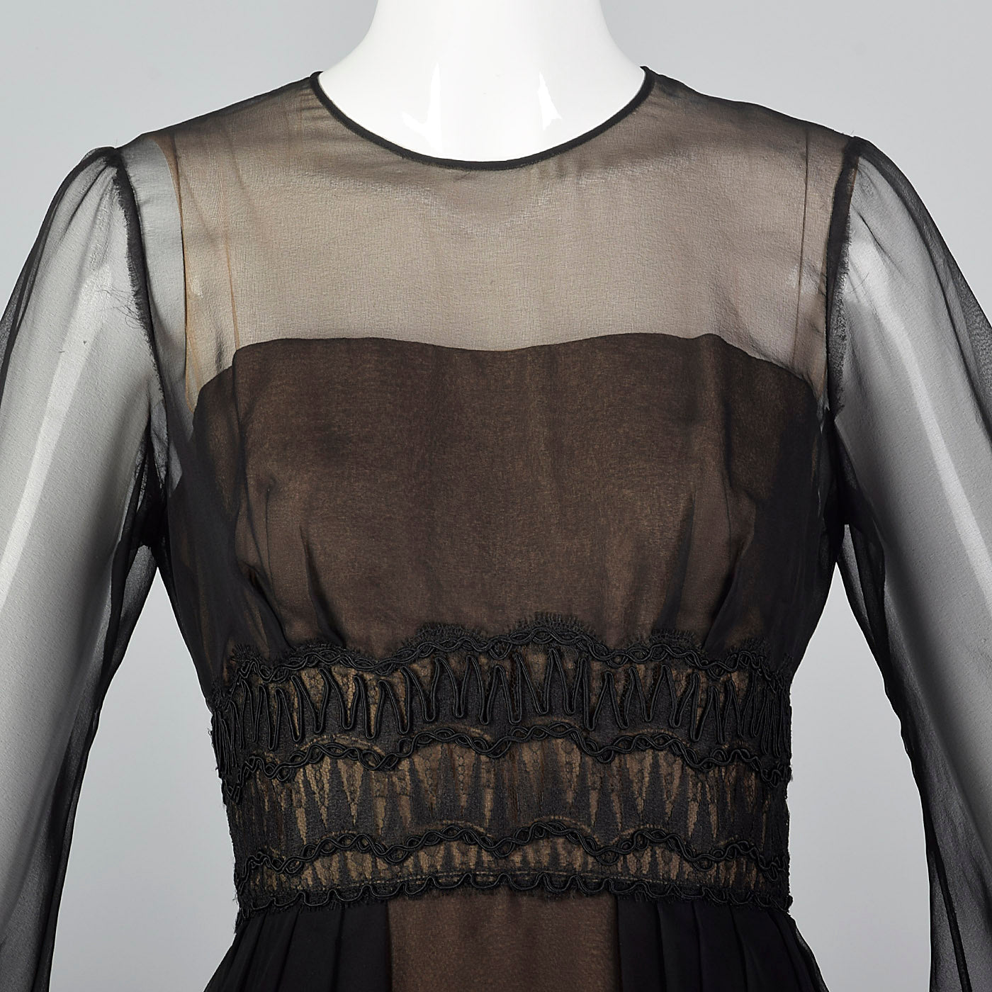 1960s Layered Sheer Dress with Bishop Sleeves
