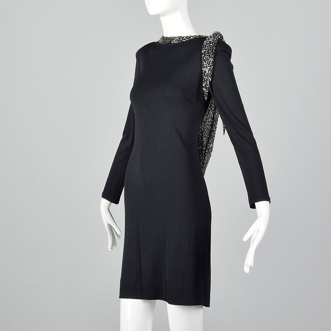 1970s Bob Mackie Black Dress with Low Cut Beaded Back