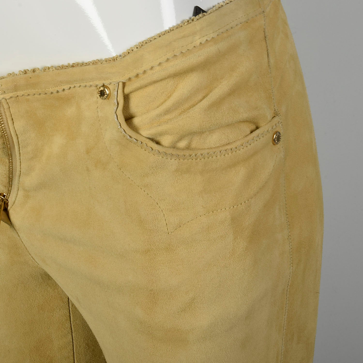 XS 2000s Pants Roberto Cavalli Designer Tan Suede Stretch Leather Lace Up