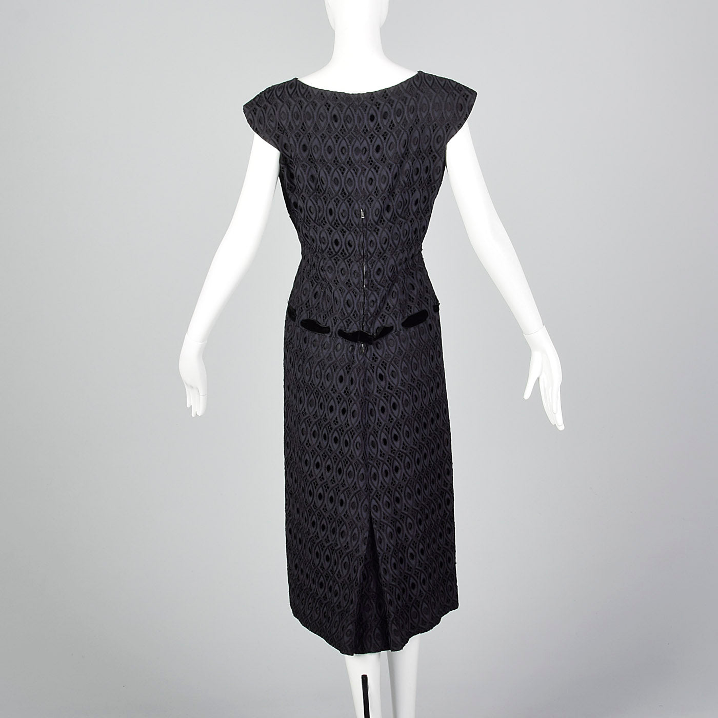 1950s Navy and Black Eyelet Dress with Drop Waist Illusion