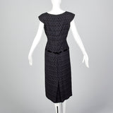 1950s Navy and Black Eyelet Dress with Drop Waist Illusion