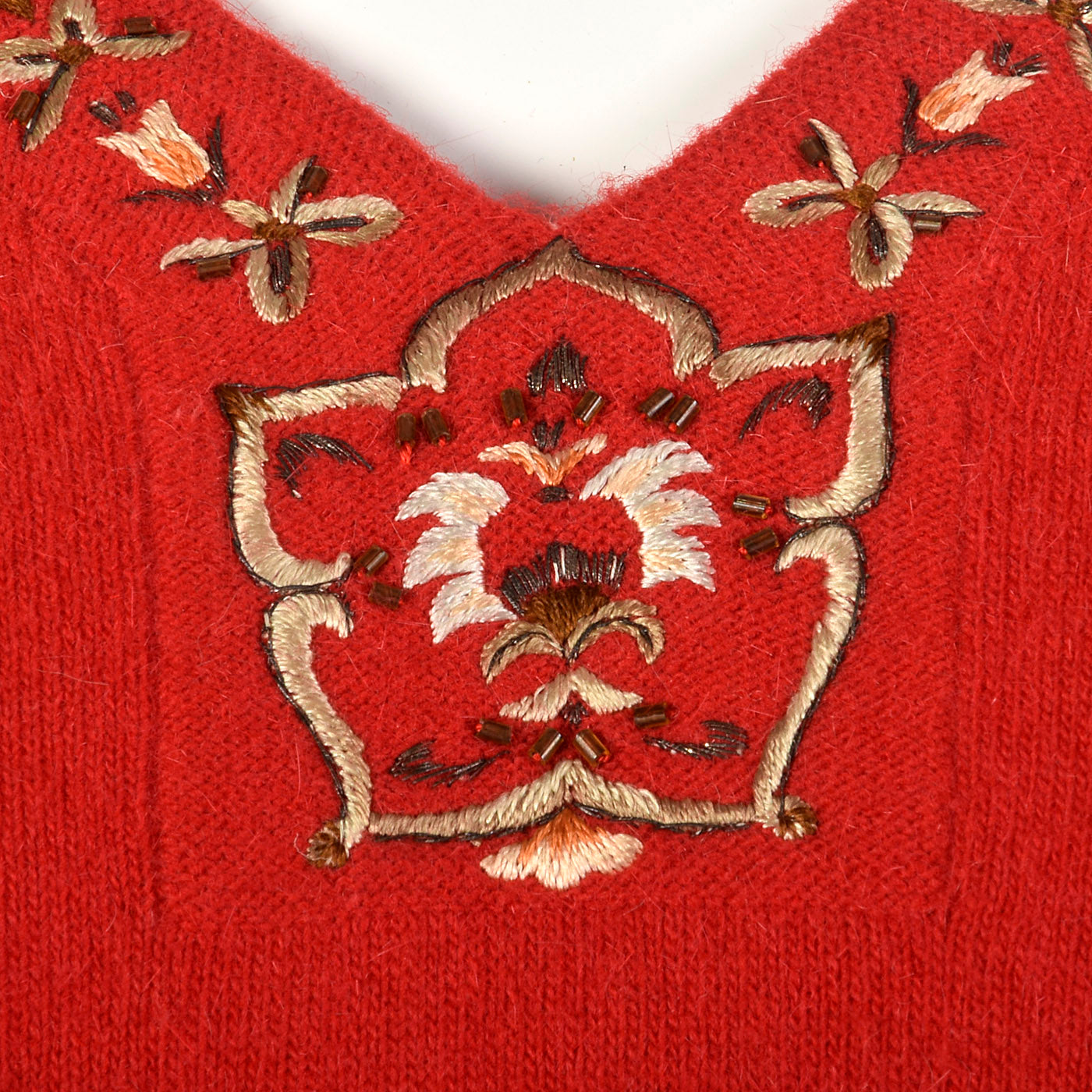 1950s Red Sweater with Metal Thread Trim