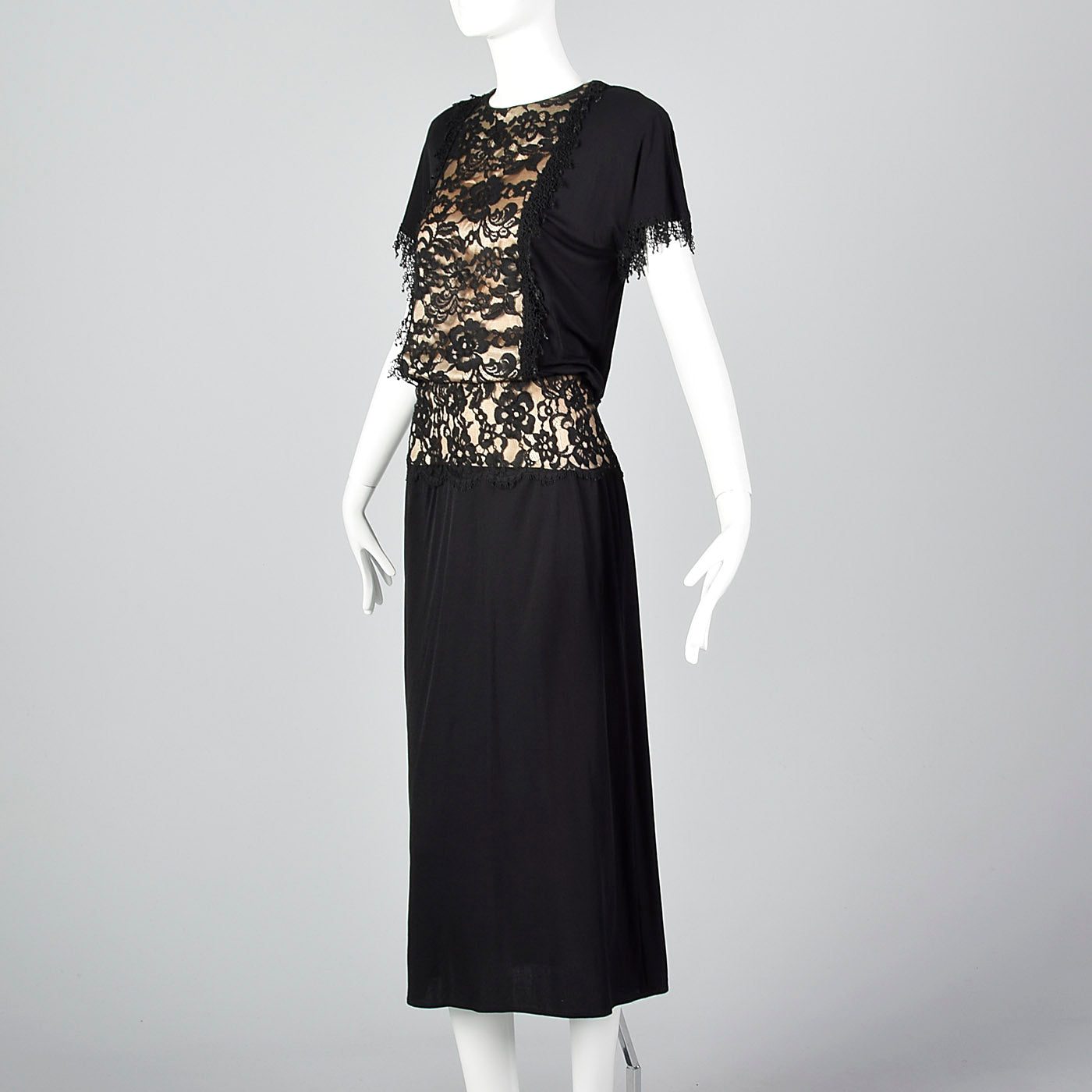 1980s Black Dress with Illusion Lace