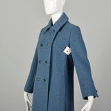 Small 1960s Coat Blue Wool Military Double Breasted Winter Vintage Outerwear
