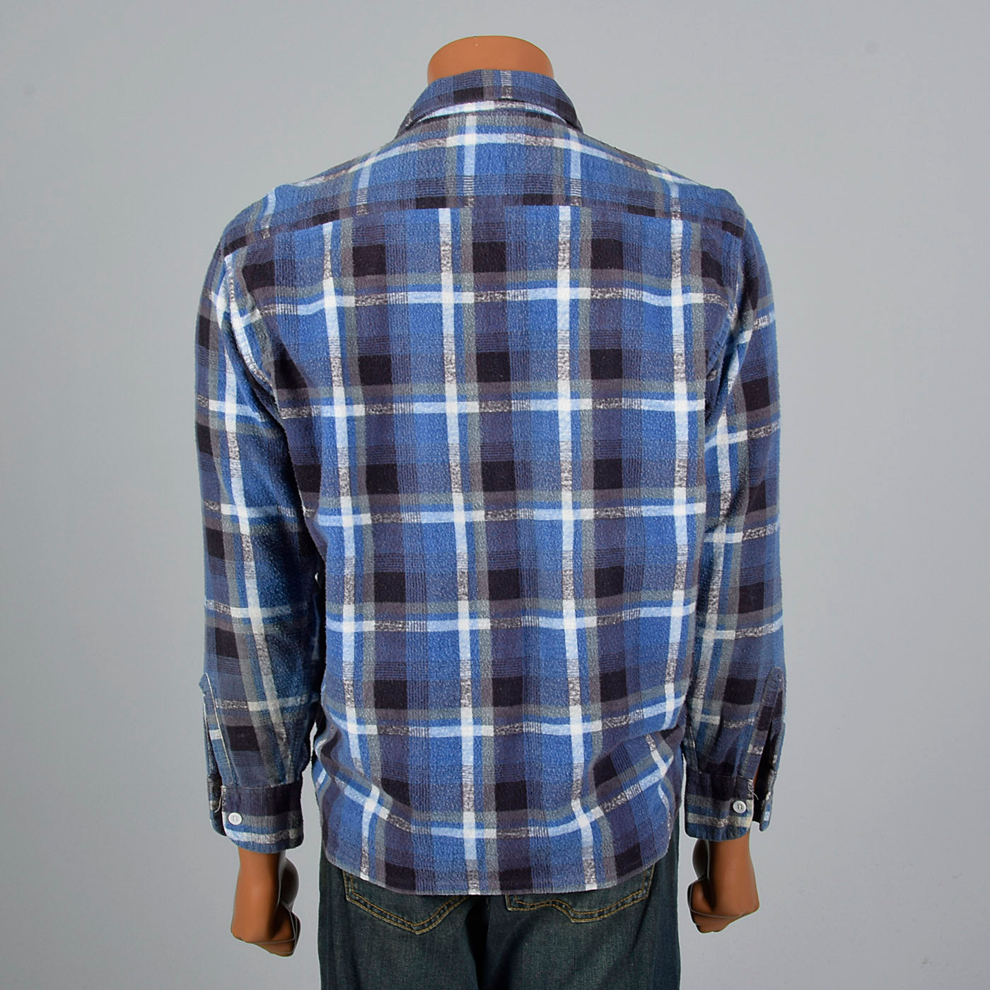 1950s Pilgrim Blue Plaid Flannel Shirt