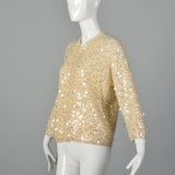 1960s Deadstock Wool Cardigan with Dangling Paillettes