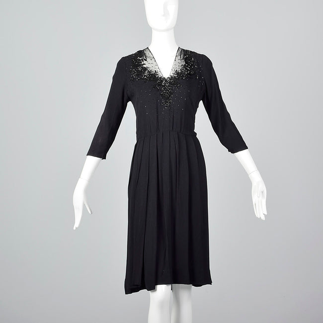 1930s Black Dress with Sequin and Mesh Detail