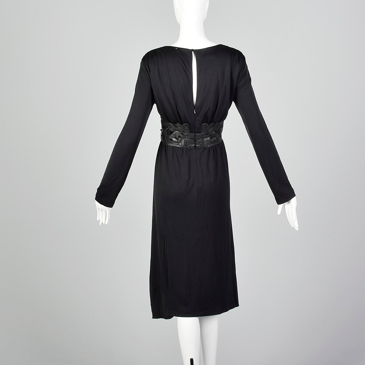 Large Cacharel Black Silk Jersey Dress with Vegan Leather Waist Band