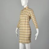 1960s Small Plaid Mohair Cheongsam Dress