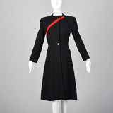 1940s Gilbert Adrian Black Wool Coat with Asymmetric Red Stripe