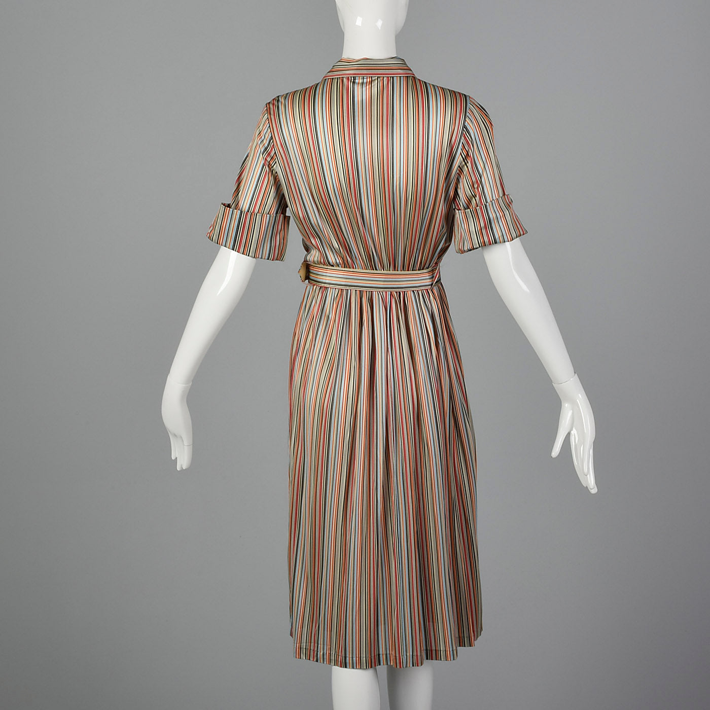 1940s Silky Knit Stripe Dress with Monogram Buttons