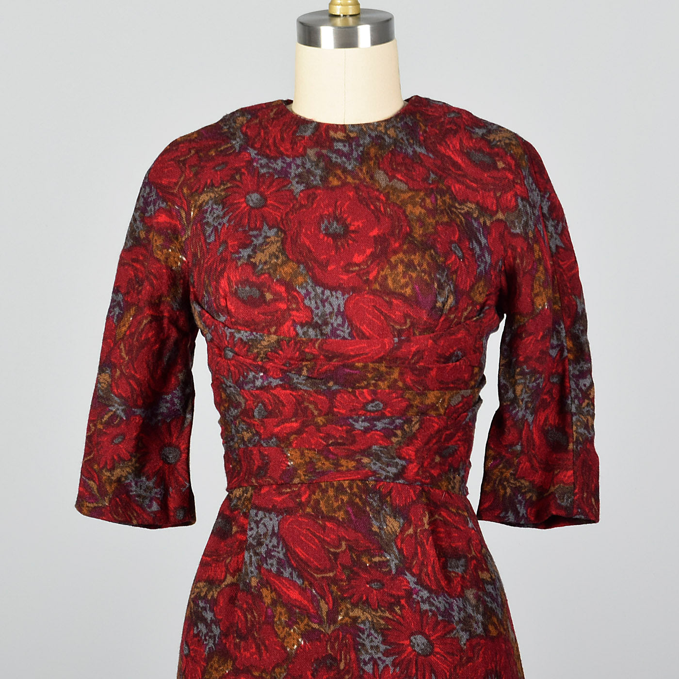 1950s Red Floral Print Dress with Great Silhouette