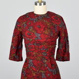 1950s Red Floral Print Dress with Great Silhouette