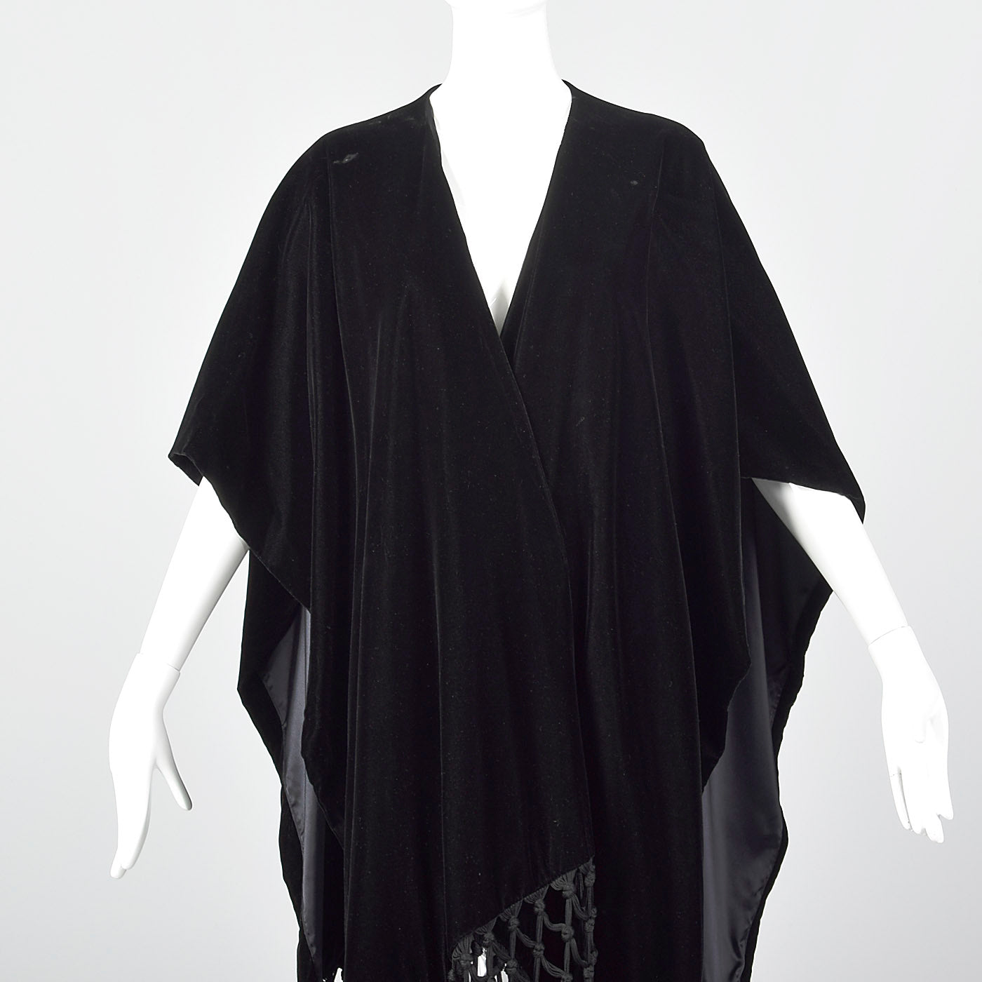 1990s Black Velvet Wrap with Knotted Fringe