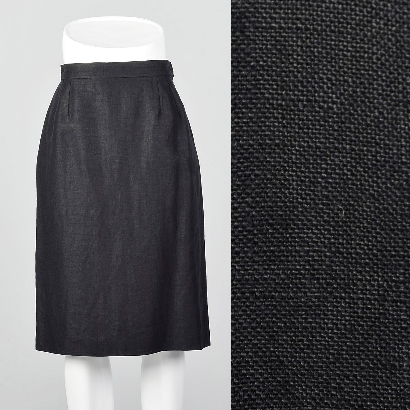 1980s Yves Saint Laurent Rive Gauche Black Linen Pencil Skirt